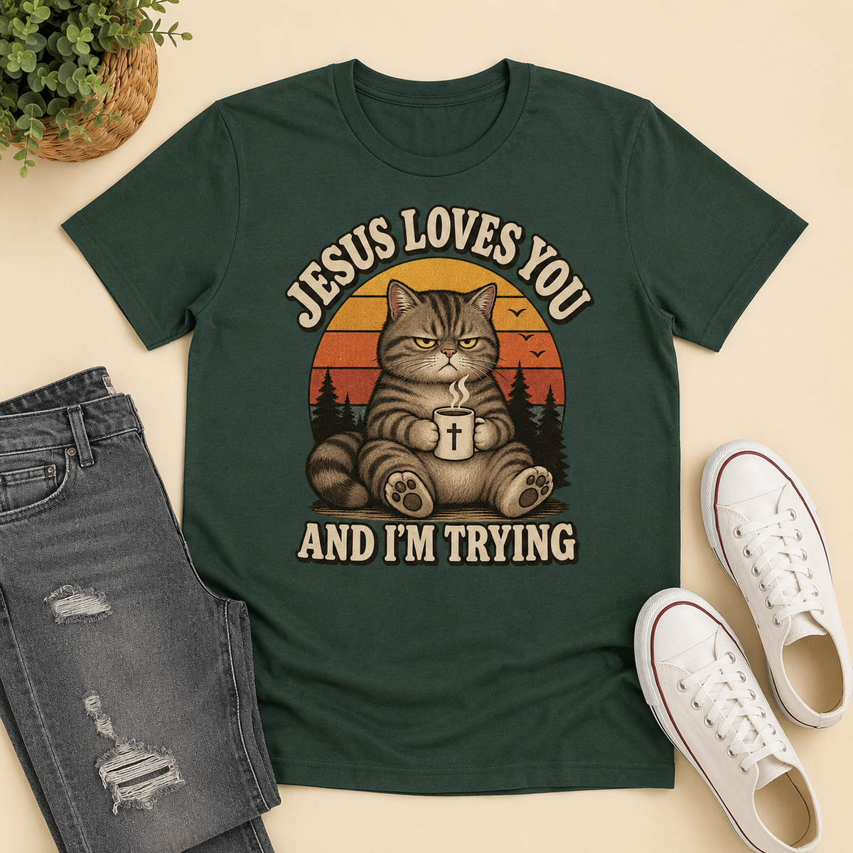 Jesus Loves You And I'm Trying Funny | 2D Unisex T-shirt