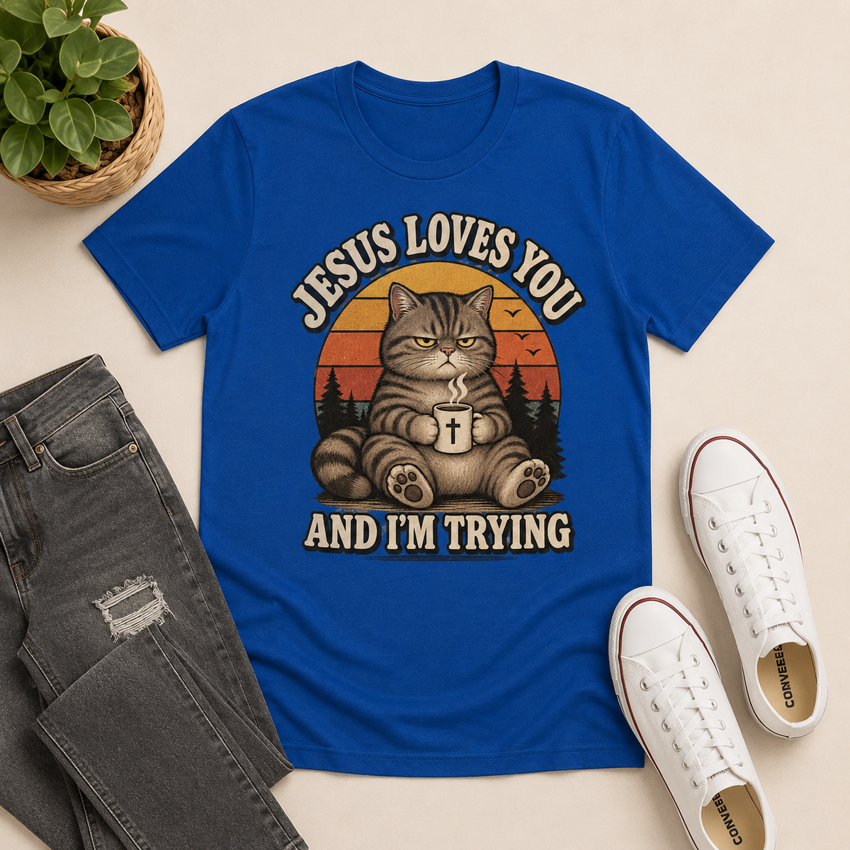 Jesus Loves You And I'm Trying Funny | 2D Unisex T-shirt