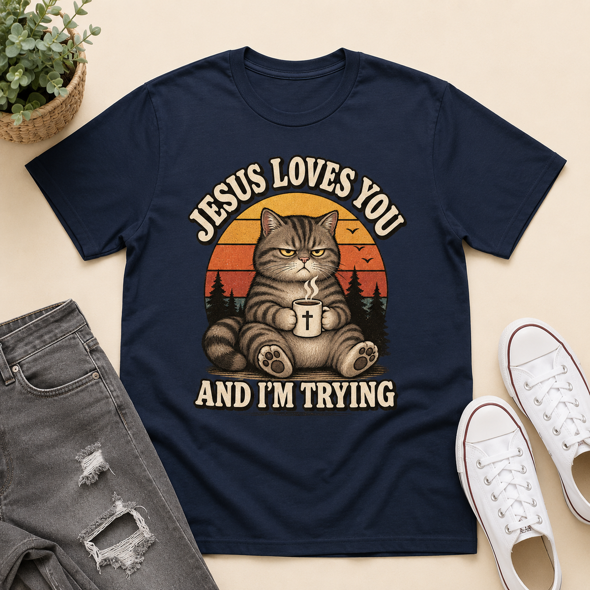 Jesus Loves You And I'm Trying Funny | 2D Unisex T-shirt