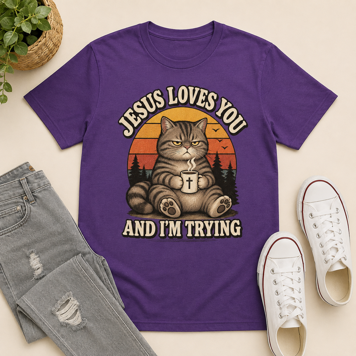Jesus Loves You And I'm Trying Funny | 2D Unisex T-shirt