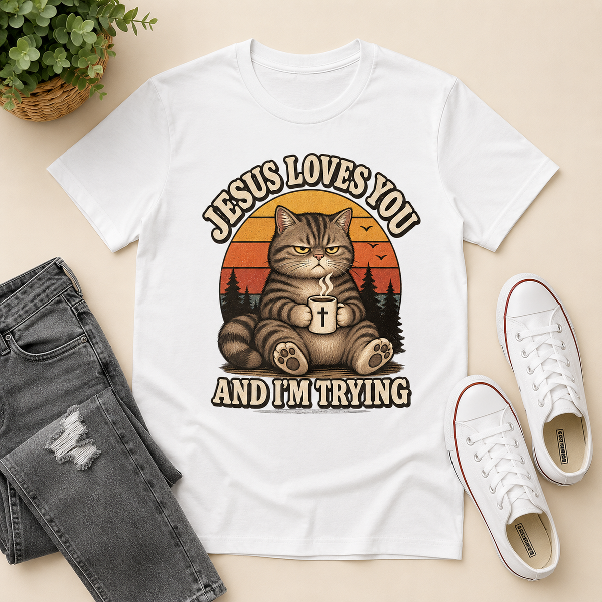Jesus Loves You And I'm Trying Funny | 2D Unisex T-shirt