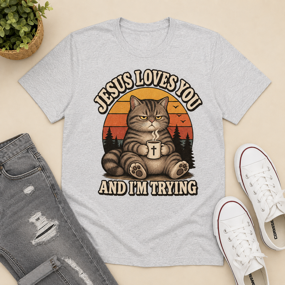 Jesus Loves You And I'm Trying Funny | 2D Unisex T-shirt