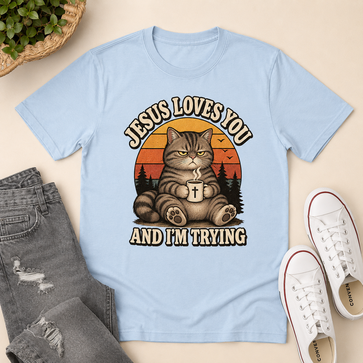 Jesus Loves You And I'm Trying Funny | 2D Unisex T-shirt