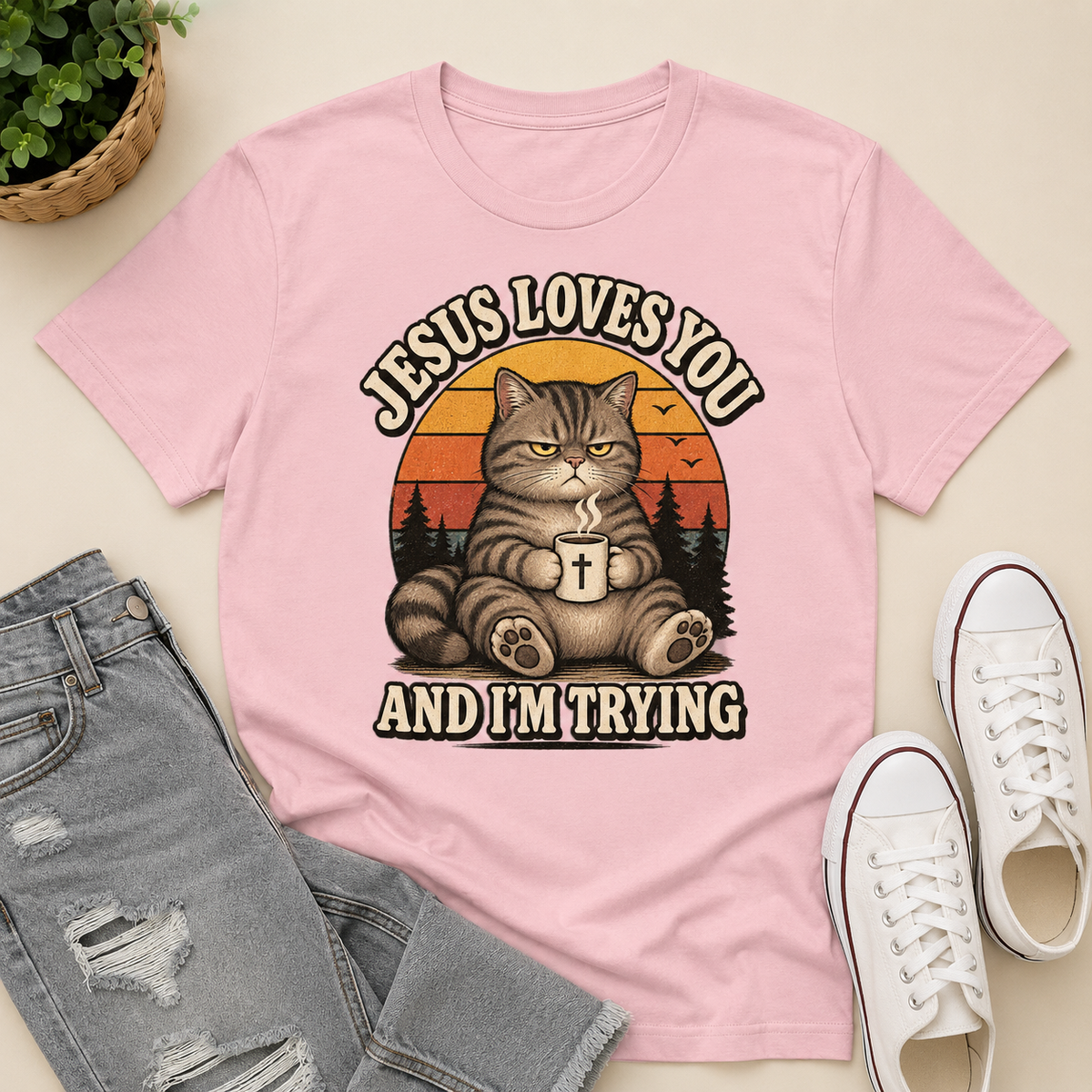 Jesus Loves You And I'm Trying Funny | 2D Unisex T-shirt