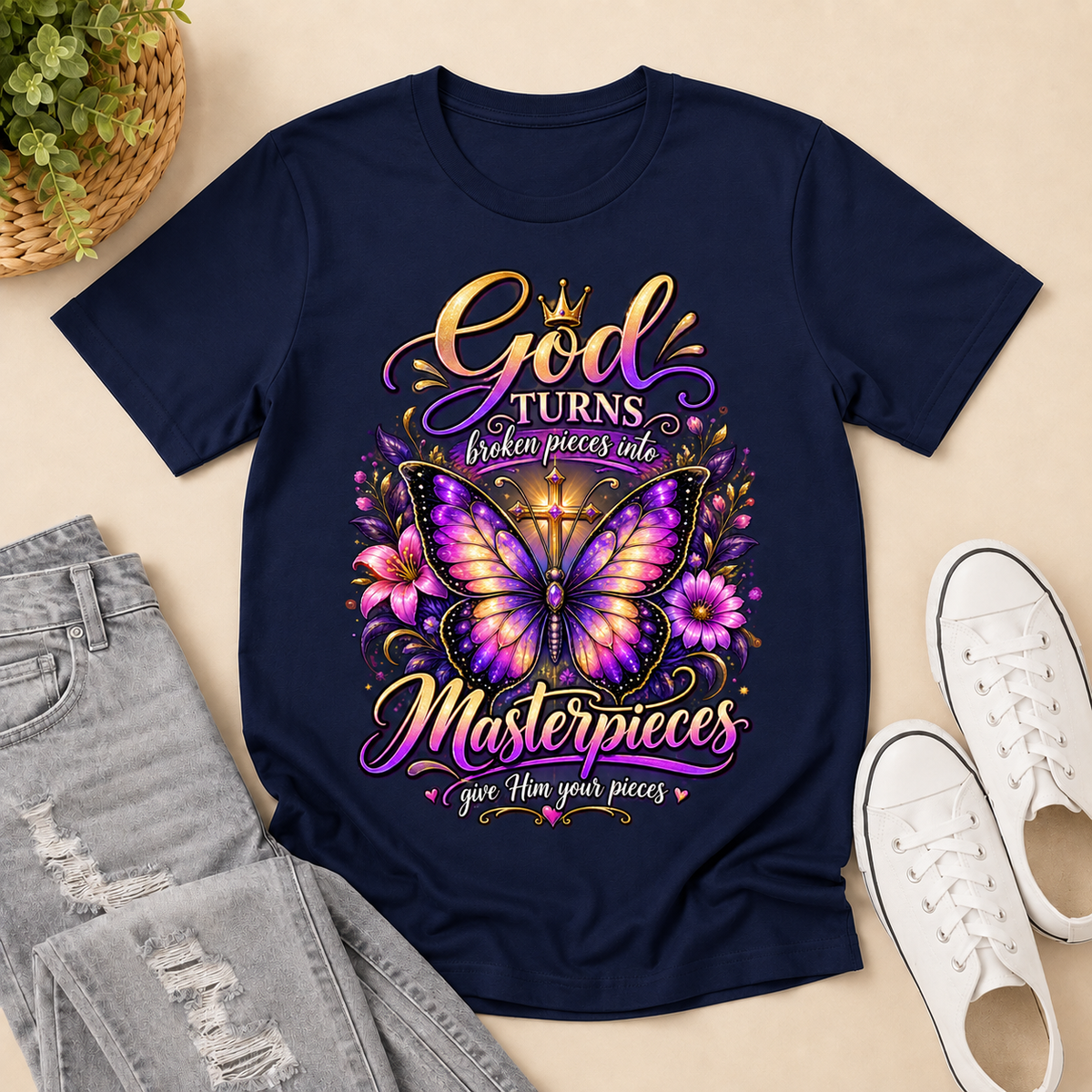 Broken Pieces Into God’s Masterpiece, Gift For Christian | 2D Unisex T-shirt