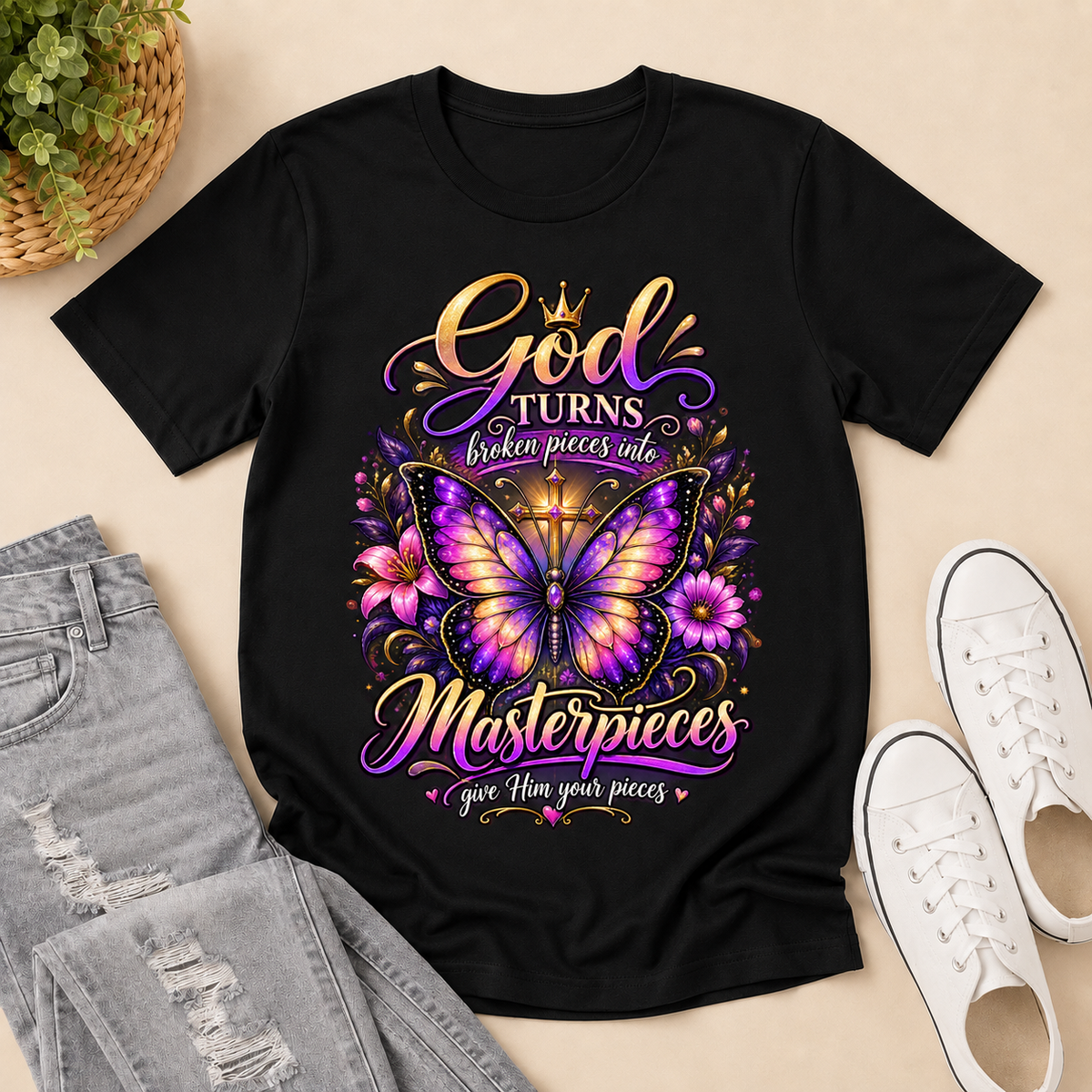 Broken Pieces Into God’s Masterpiece, Gift For Christian | 2D Unisex T-shirt