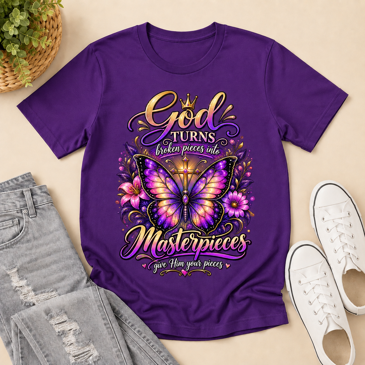 Broken Pieces Into God’s Masterpiece, Gift For Christian | 2D Unisex T-shirt