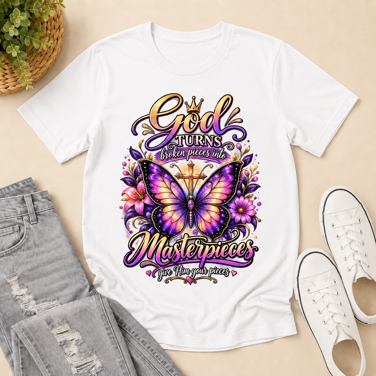 Broken Pieces Into God’s Masterpiece, Gift For Christian | 2D Unisex T-shirt