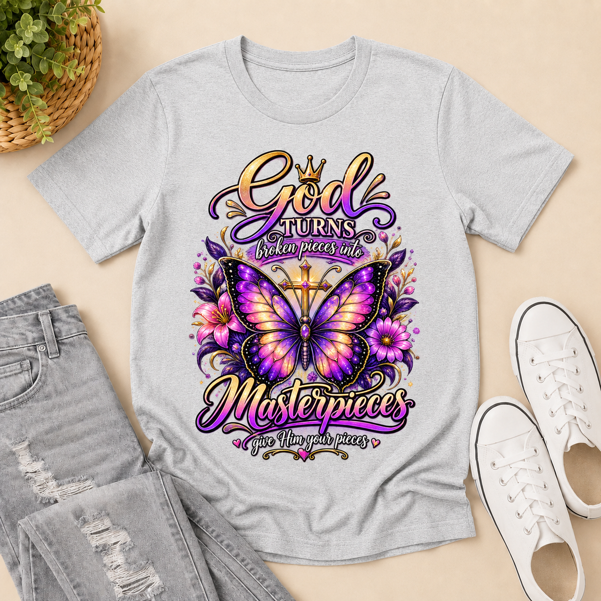 Broken Pieces Into God’s Masterpiece, Gift For Christian | 2D Unisex T-shirt