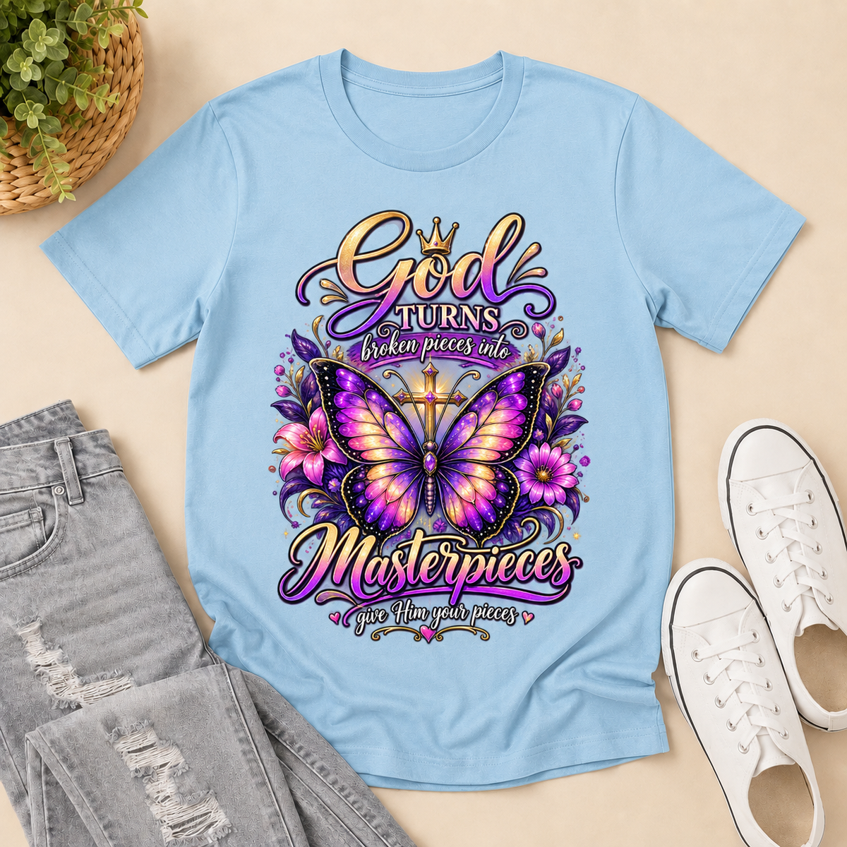 Broken Pieces Into God’s Masterpiece, Gift For Christian | 2D Unisex T-shirt