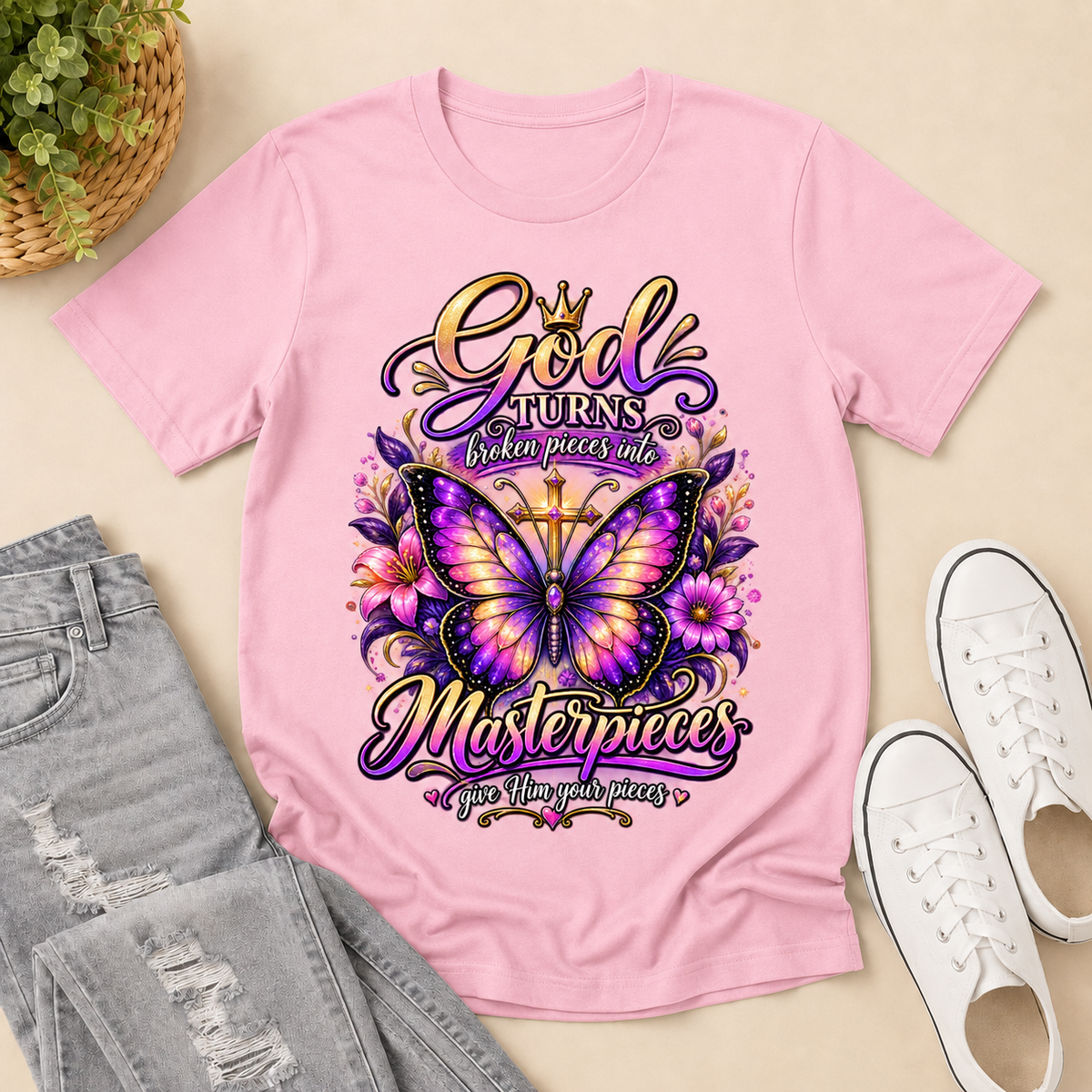 Broken Pieces Into God’s Masterpiece, Gift For Christian | 2D Unisex T-shirt