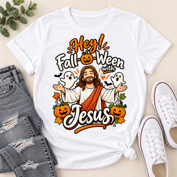 Hey Fall-O-Ween With Jesus, Gift For Christian, Halloween Gifts | 2D Unisex T-shirt