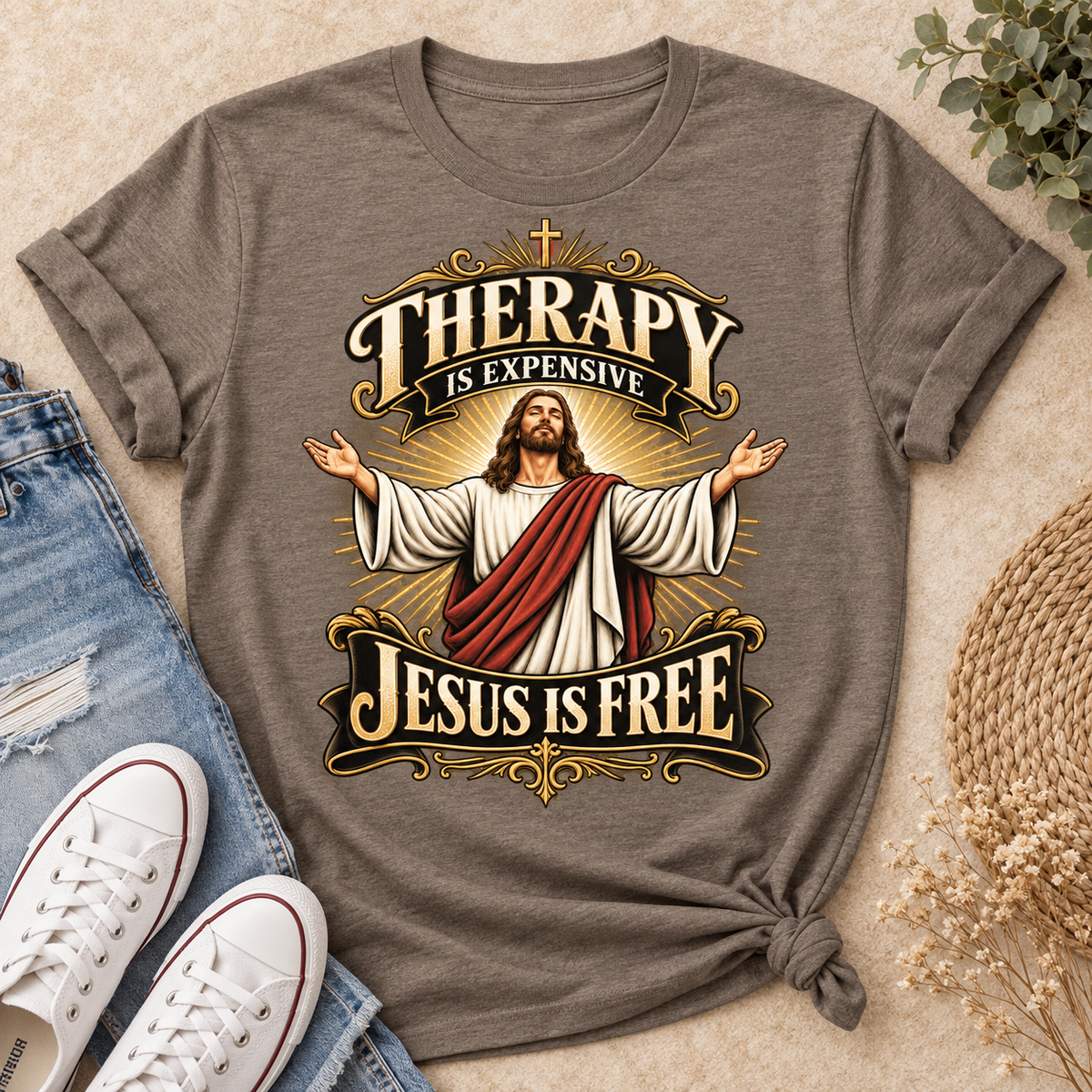 Therapy Is Expensive Jesus Is Free, Gift For Christian  | 2D Unisex T-shirt