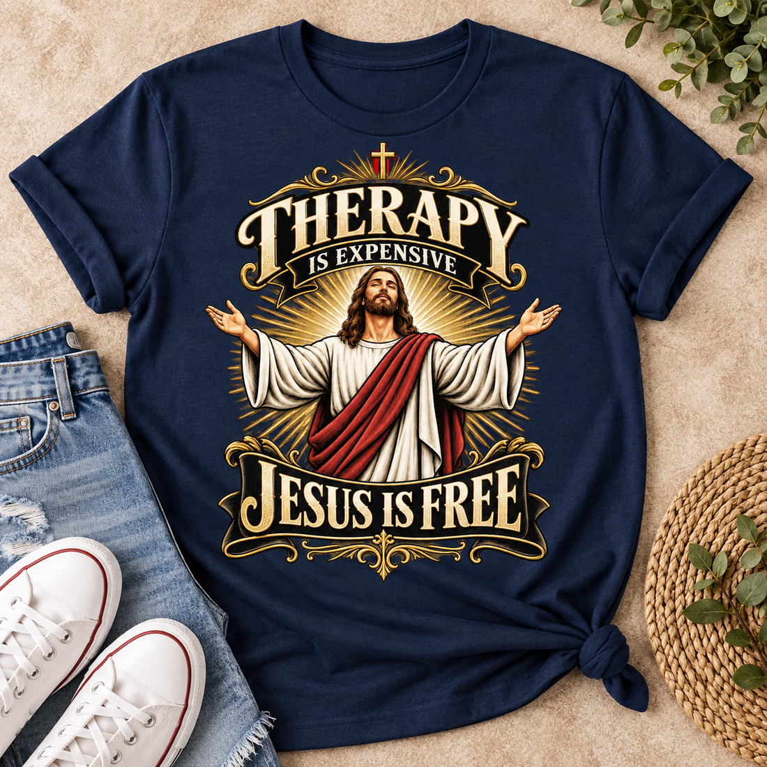 Therapy Is Expensive Jesus Is Free, Gift For Christian  | 2D Unisex T-shirt