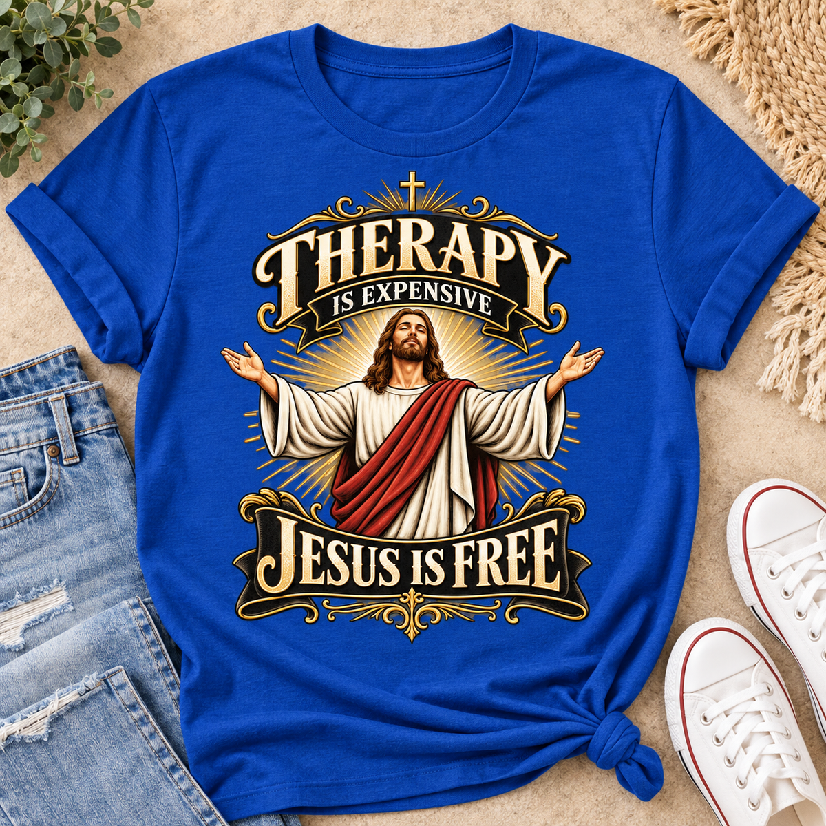 Therapy Is Expensive Jesus Is Free, Gift For Christian  | 2D Unisex T-shirt