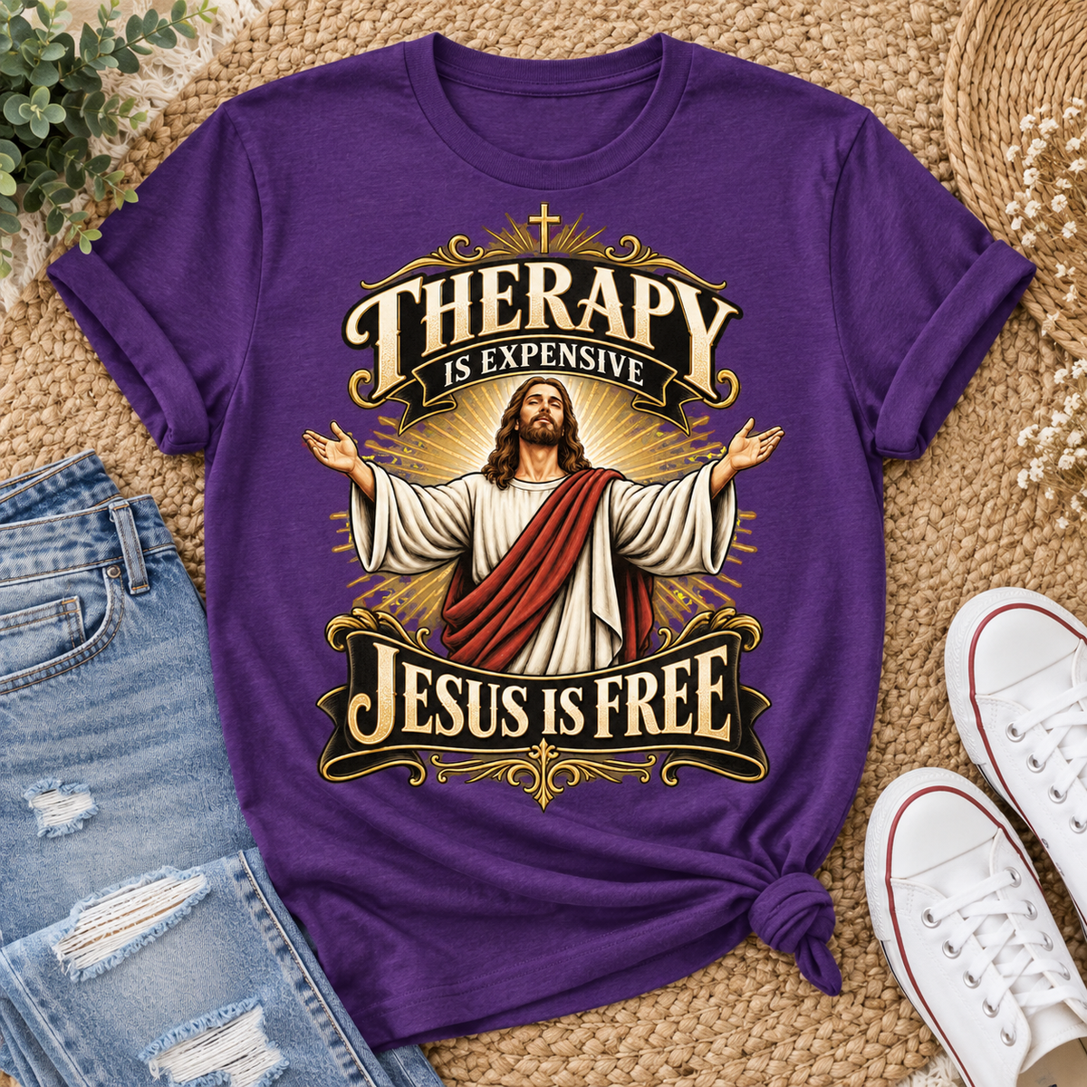 Therapy Is Expensive Jesus Is Free, Gift For Christian  | 2D Unisex T-shirt