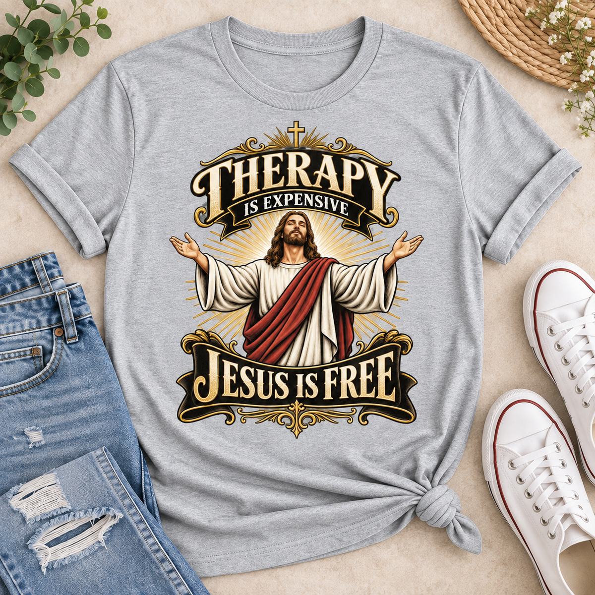 Therapy Is Expensive Jesus Is Free, Gift For Christian  | 2D Unisex T-shirt