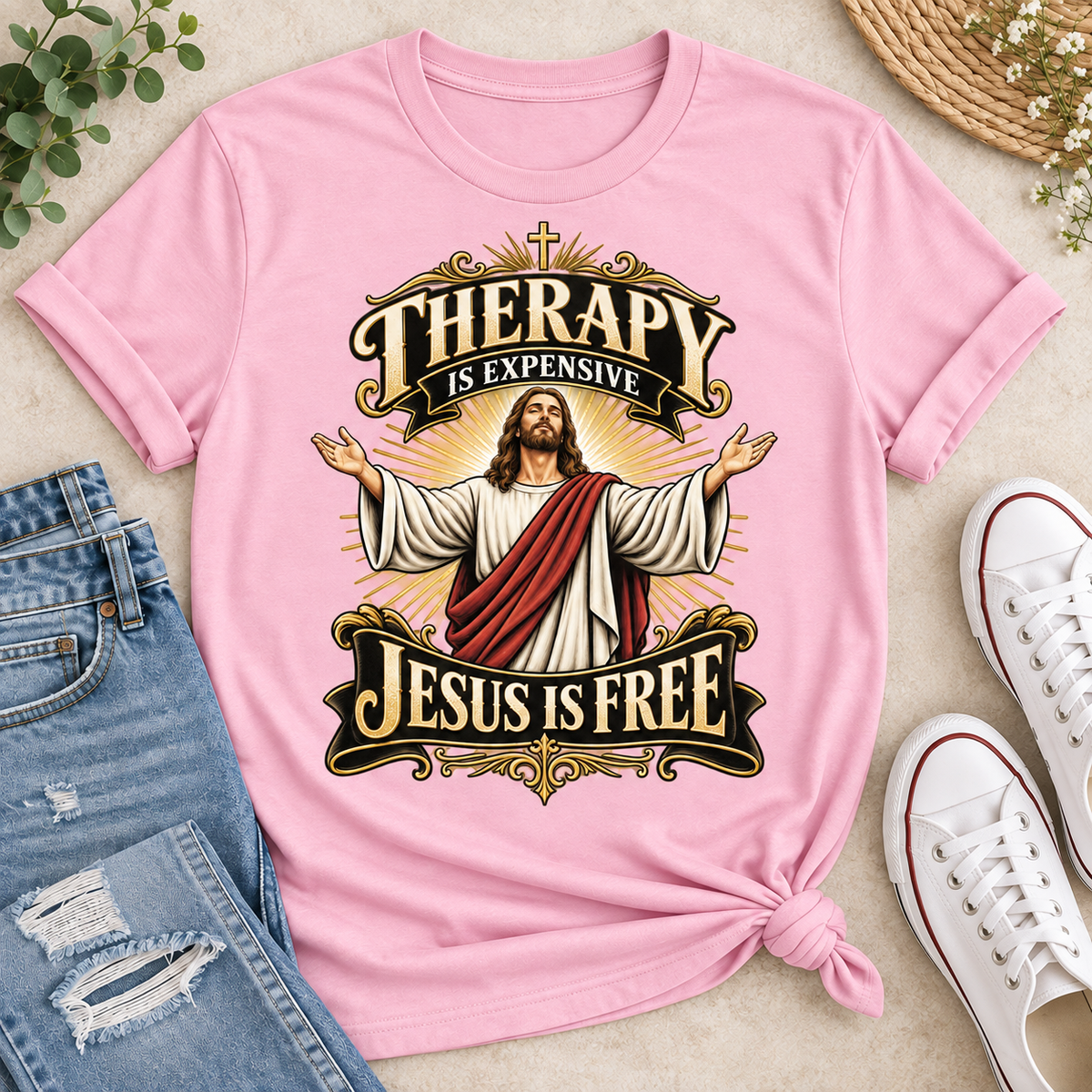 Therapy Is Expensive Jesus Is Free, Gift For Christian  | 2D Unisex T-shirt