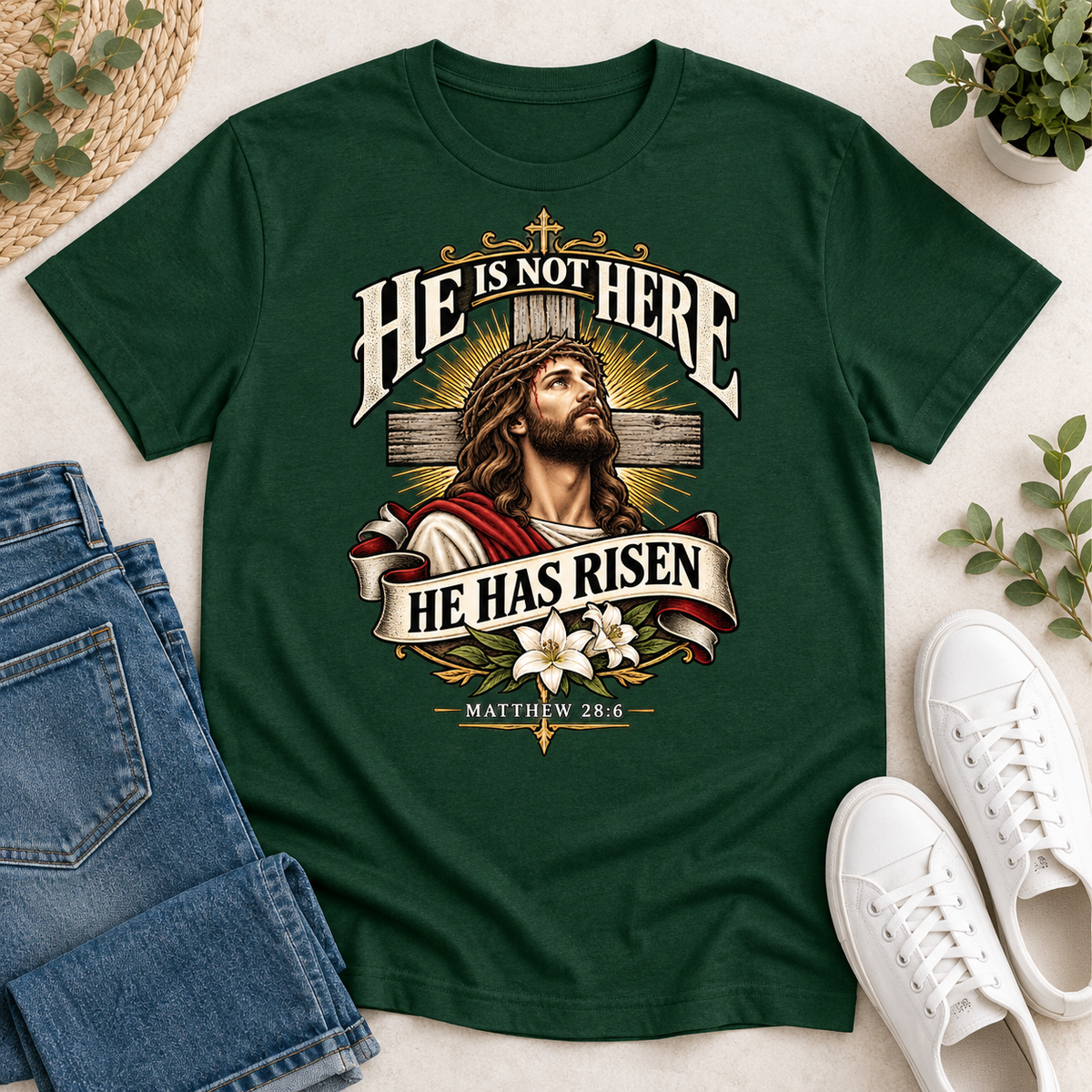 He Is Not Here He Has Risen Matthew 28: 6, Gift For Christian  | 2D Unisex T-shirt