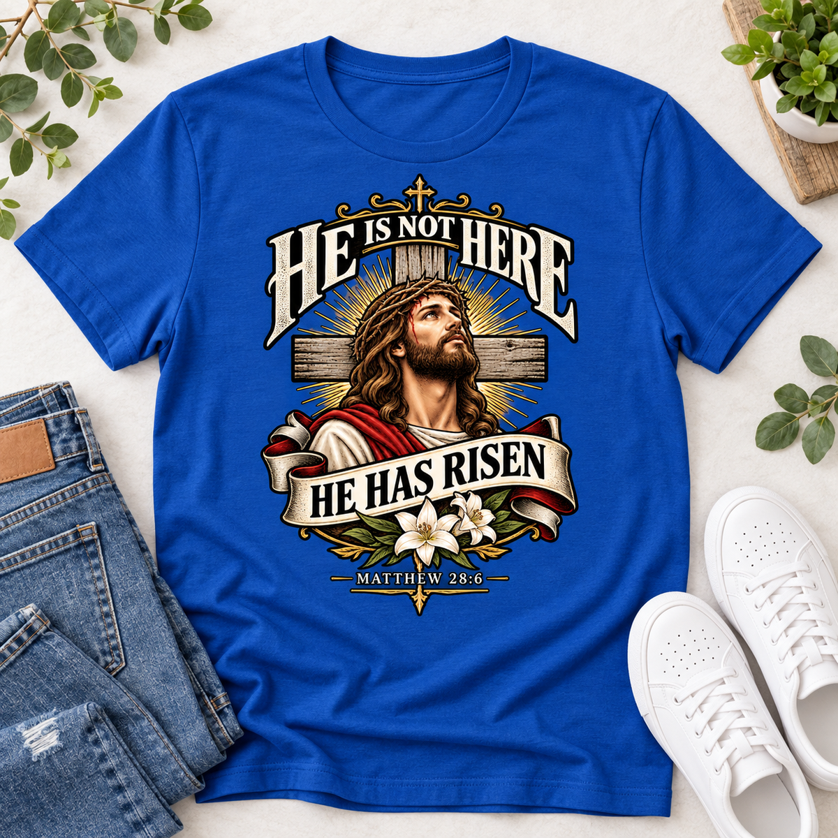 He Is Not Here He Has Risen Matthew 28: 6, Gift For Christian  | 2D Unisex T-shirt