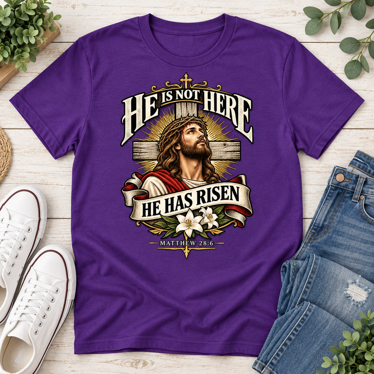 He Is Not Here He Has Risen Matthew 28: 6, Gift For Christian  | 2D Unisex T-shirt