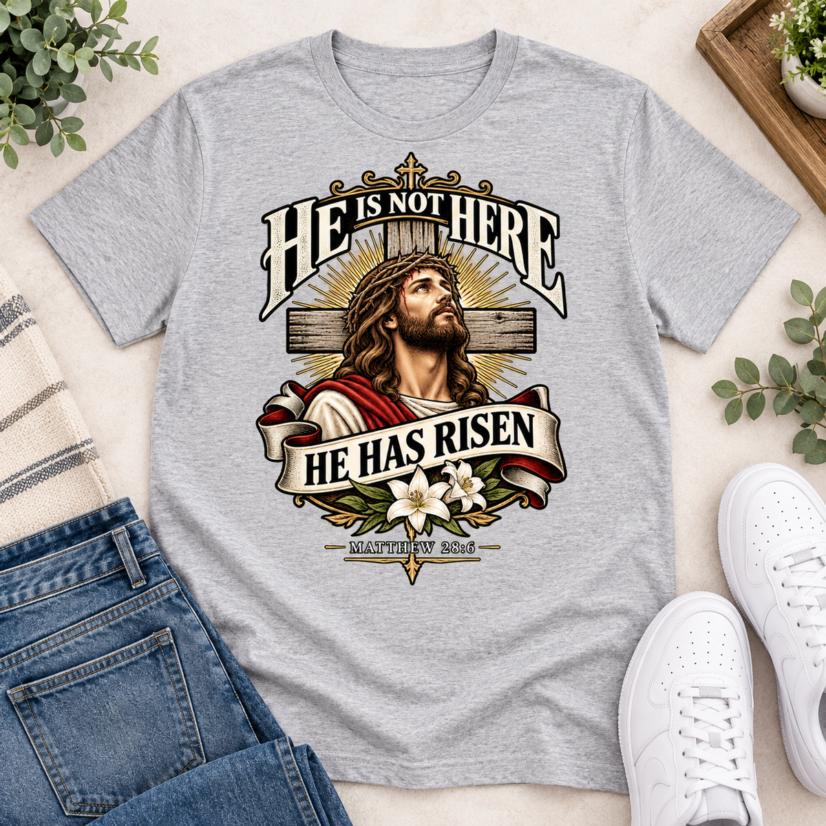 He Is Not Here He Has Risen Matthew 28: 6, Gift For Christian  | 2D Unisex T-shirt