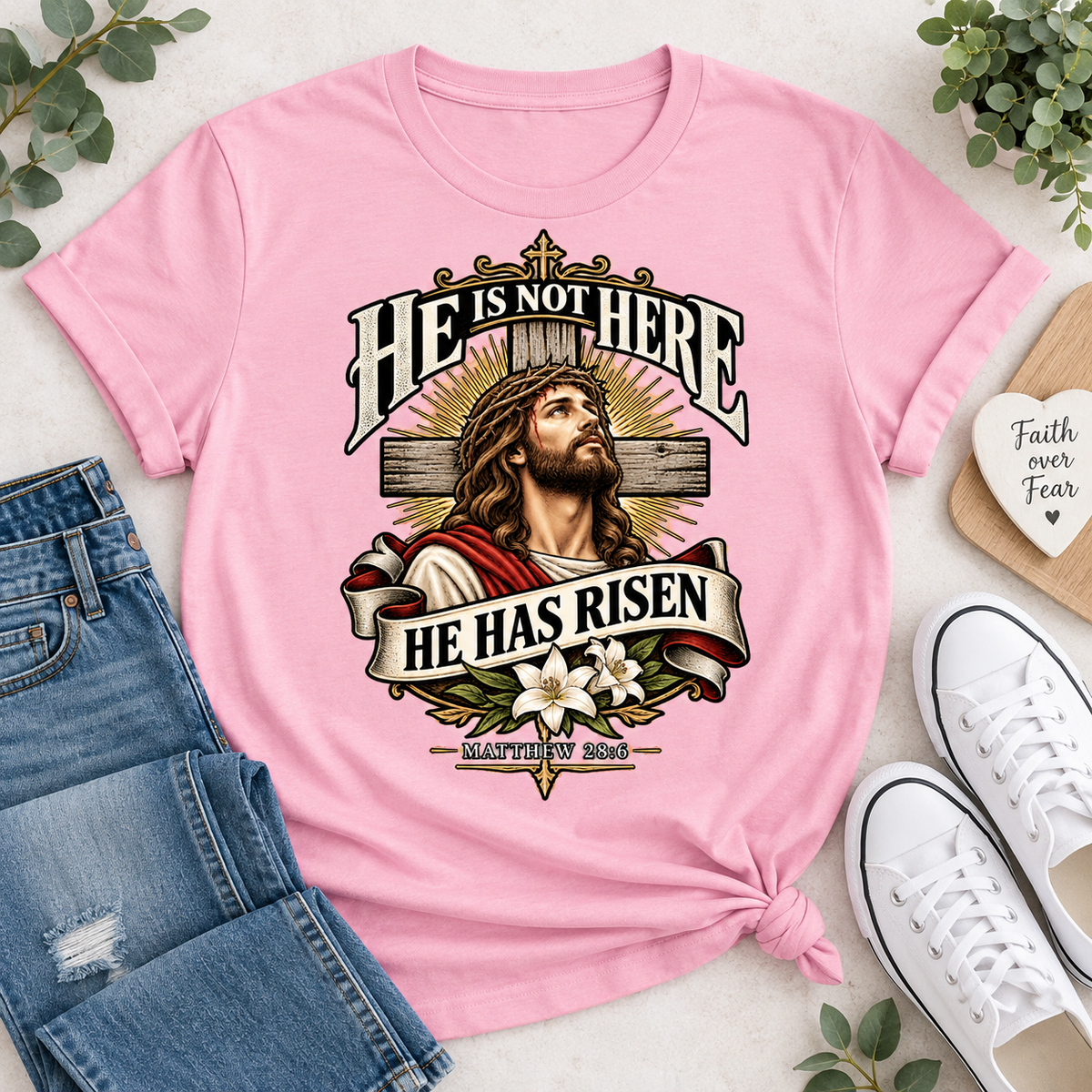 He Is Not Here He Has Risen Matthew 28: 6, Gift For Christian  | 2D Unisex T-shirt