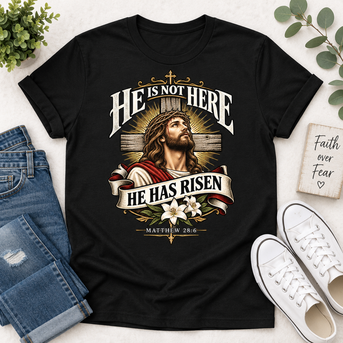 He Is Not Here He Has Risen Matthew 28: 6, Gift For Christian  | 2D Unisex T-shirt