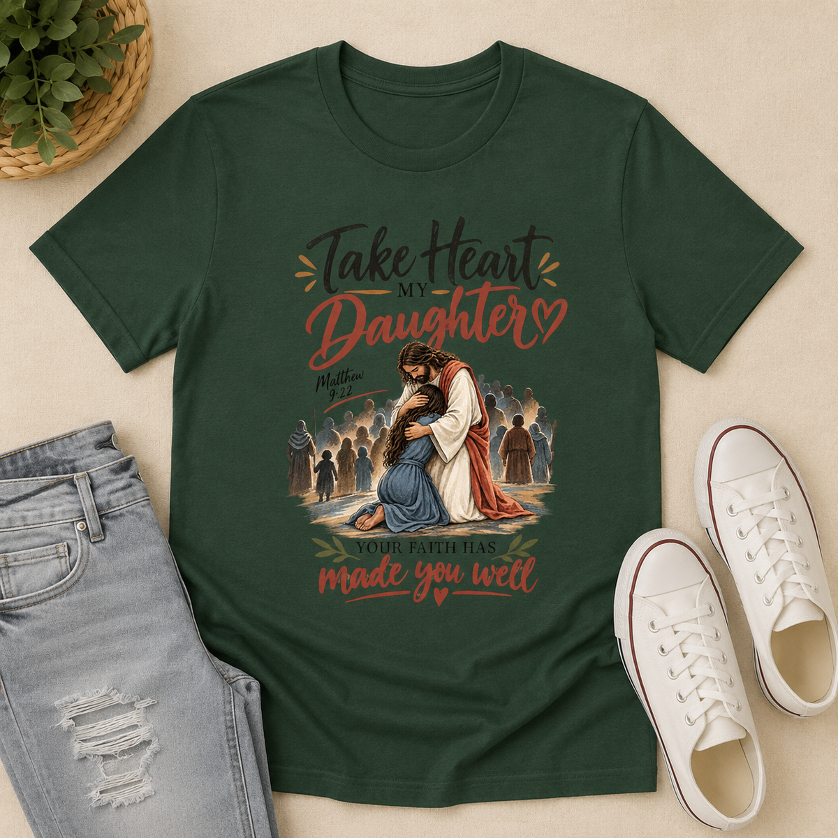 Take Heart My Daughter Your Faith Has Made You Well, Gift For Christian | 2D Unisex T-shirt (Copy)