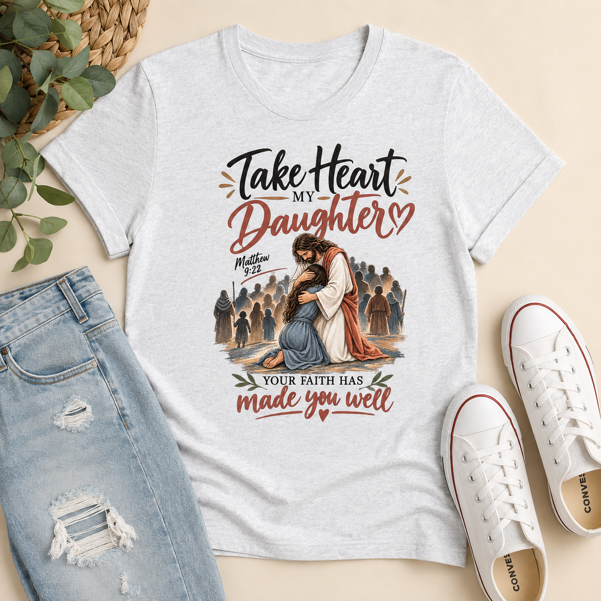 Take Heart My Daughter Your Faith Has Made You Well, Gift For Christian | 2D Unisex T-shirt (Copy)