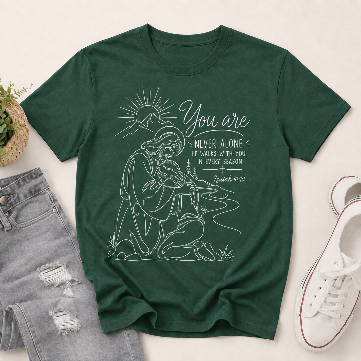 You Are Never Alone He Walks With You In Every Season, Gift For Christian | 2D Unisex T-shirt