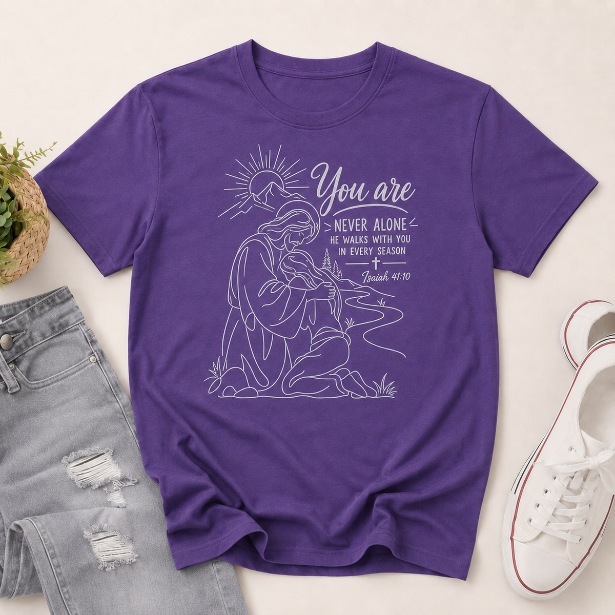 You Are Never Alone He Walks With You In Every Season, Gift For Christian | 2D Unisex T-shirt