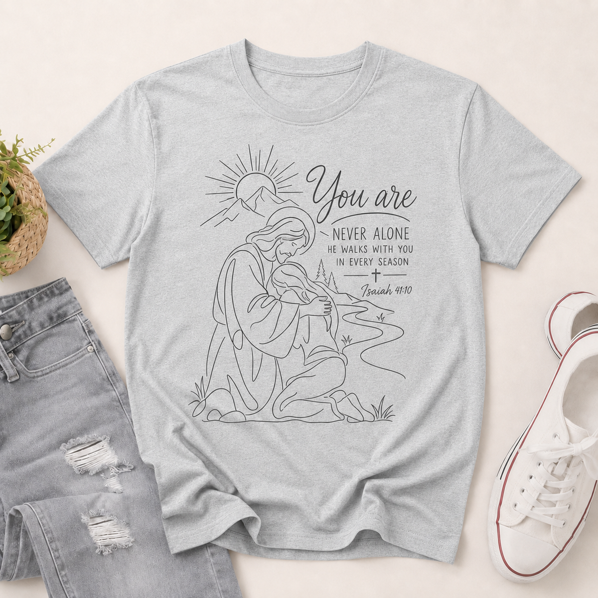 You Are Never Alone He Walks With You In Every Season, Gift For Christian | 2D Unisex T-shirt
