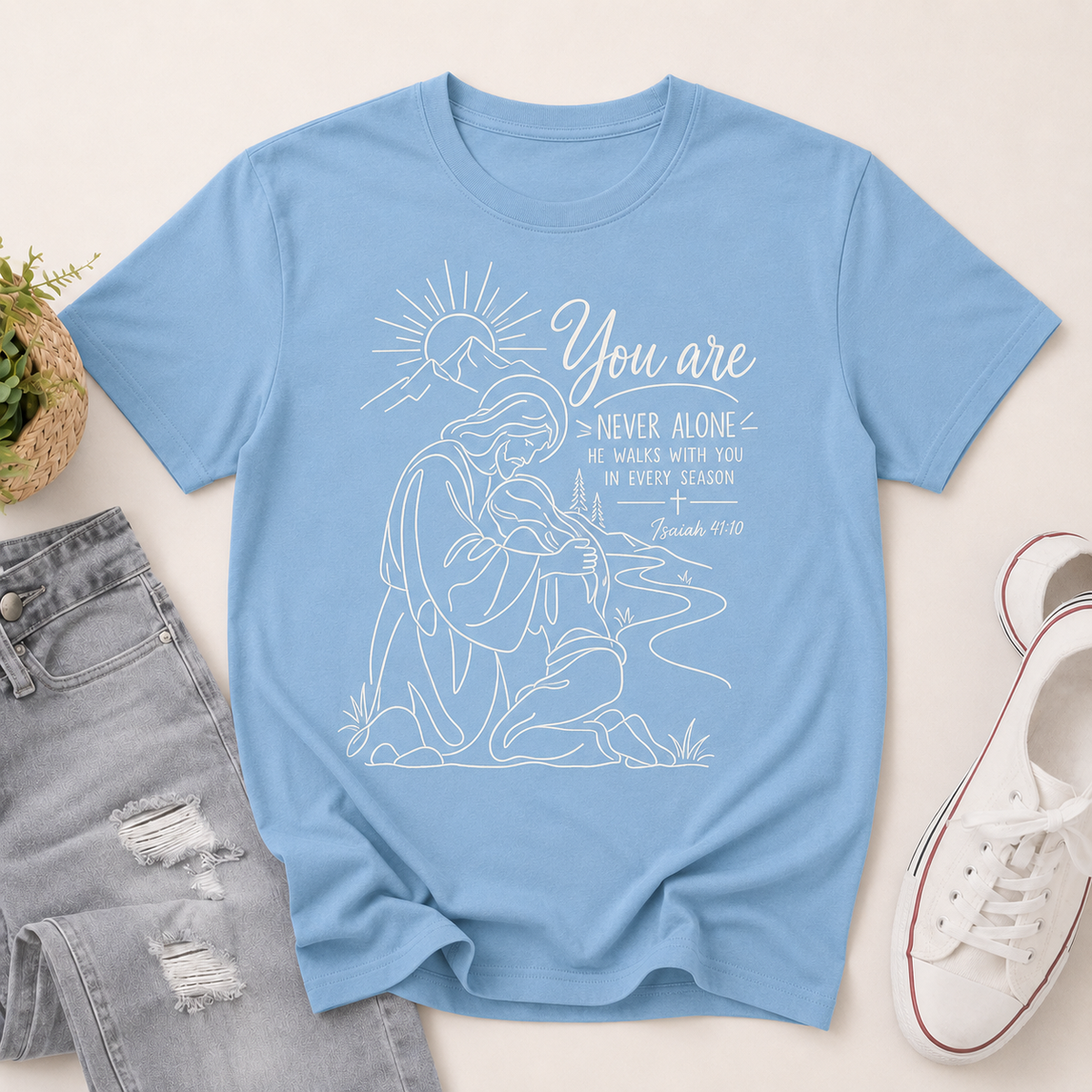 You Are Never Alone He Walks With You In Every Season, Gift For Christian | 2D Unisex T-shirt