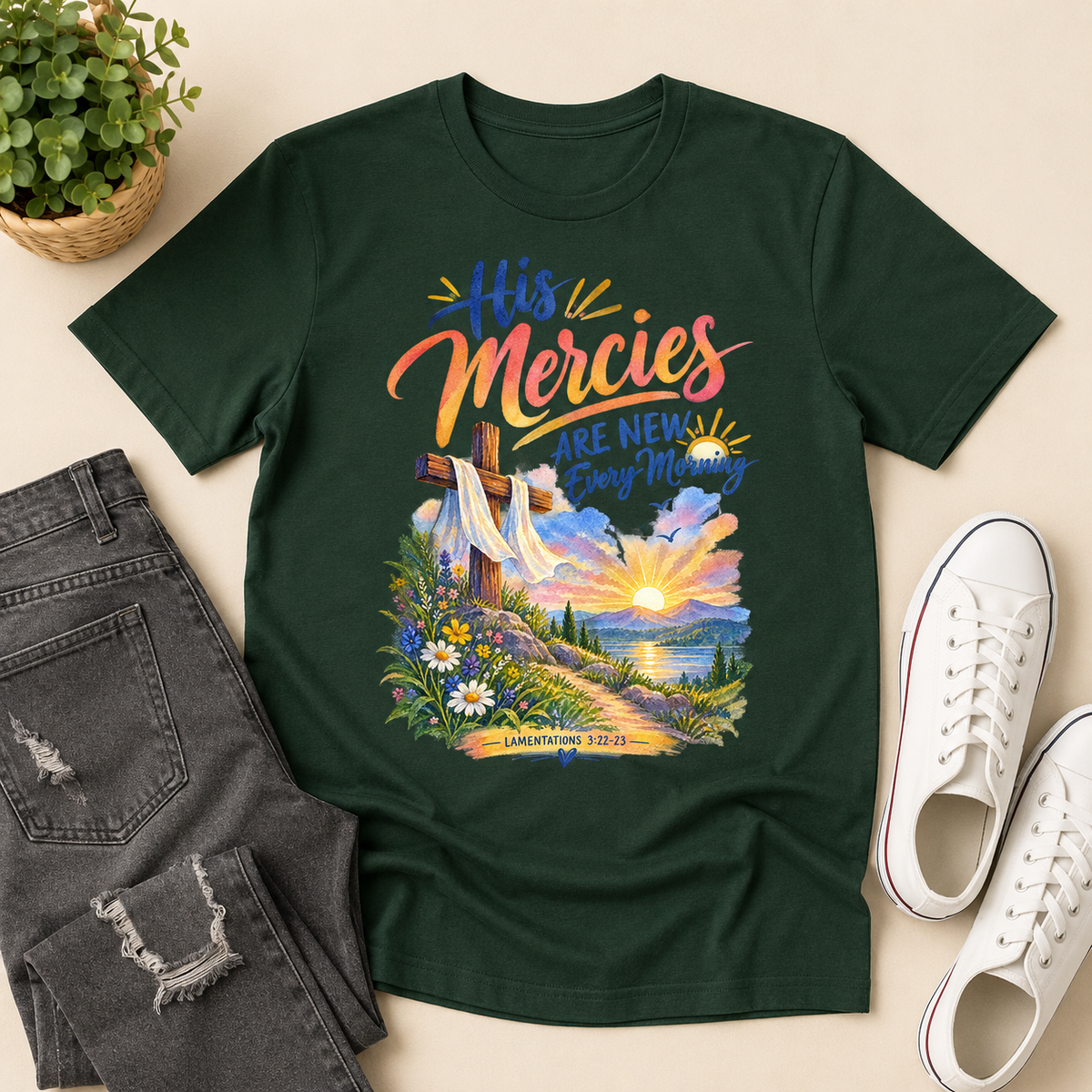 His Mercies Are New Every Morning, Gift For Christian | 2D Unisex T-shirt