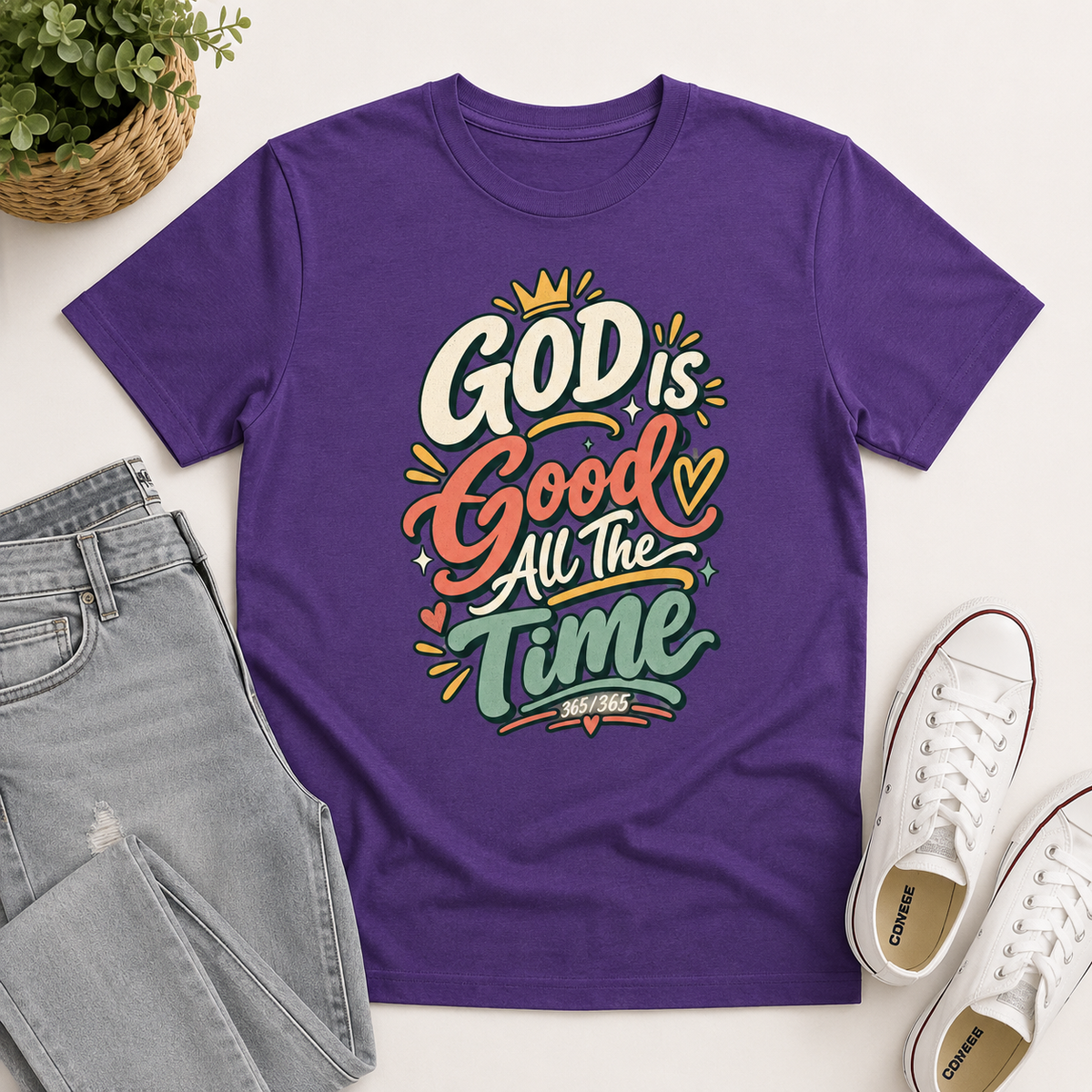 God Good All The Time 365/365 , Gift For Christian | 2D Unisex T-shirt