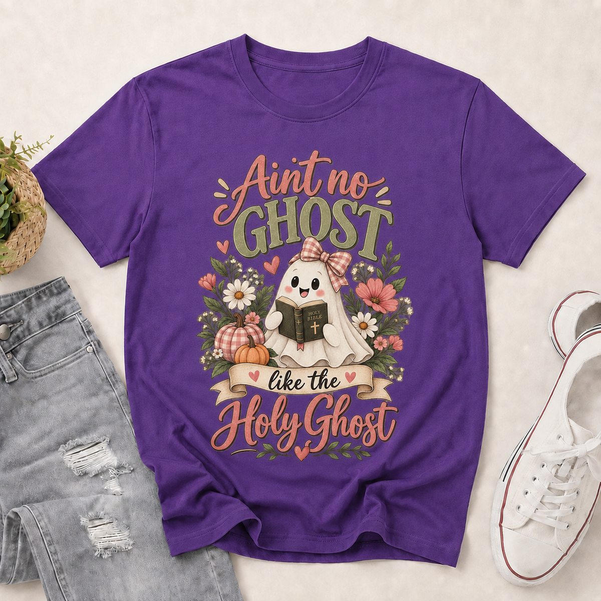 Ain't No Ghost Like The Holy Ghost Funny Halloween | 2D Unisex T-shirt