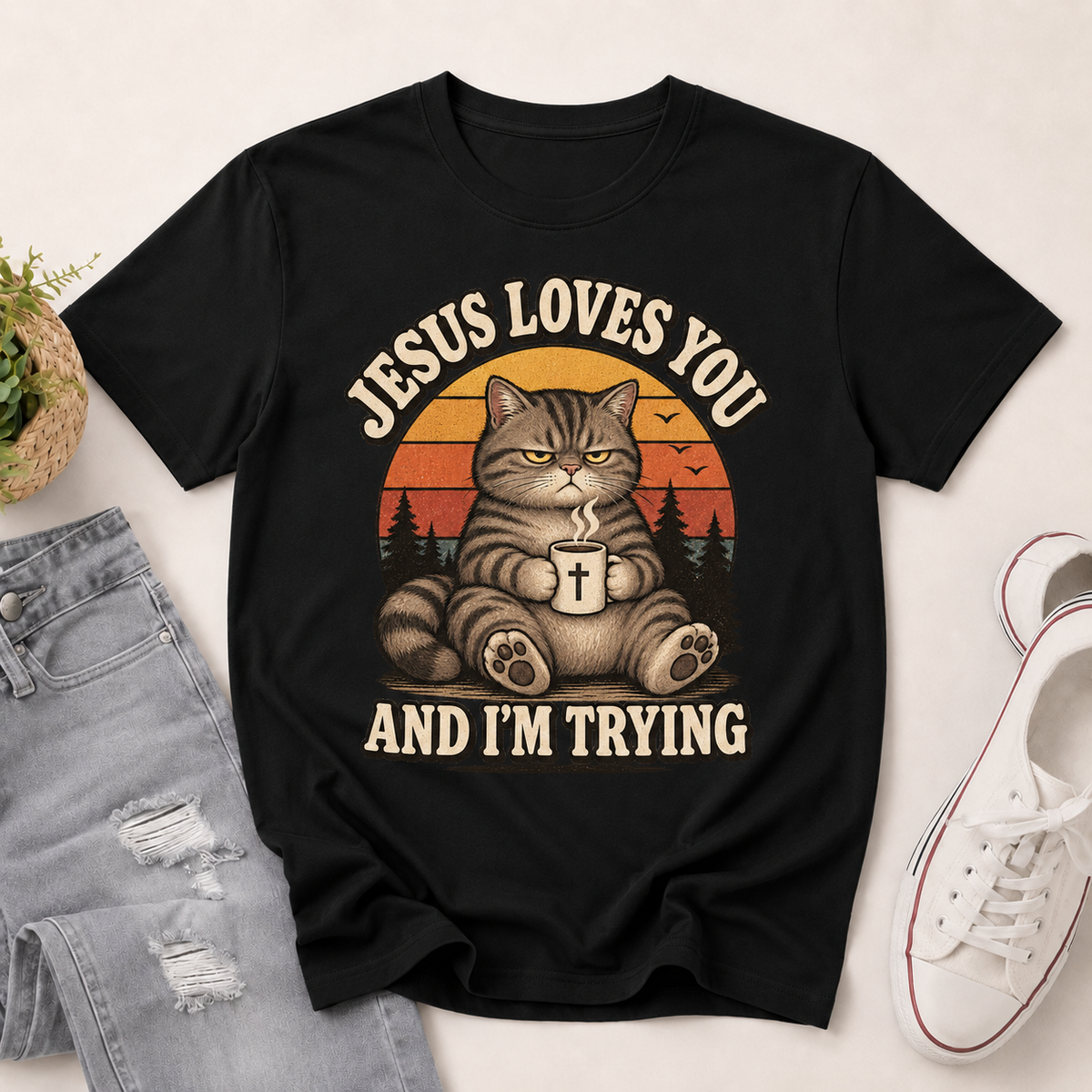 Jesus Loves You And I'm Trying Funny | 2D Unisex T-shirt